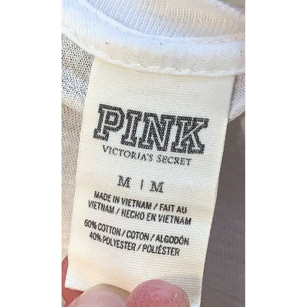 Victorias Secret Pink Sequin Letter Tee With Black Sleeves Womens S Cotton Blend - Picture 9 of 11